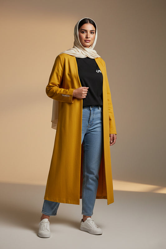 YAMZAI Premium Yellow Lightweight Modest Longcoat – Ramadan Exclusive Layer