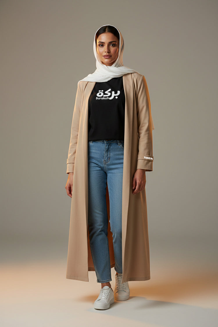 YAMZAI Premium Beige Lightweight Modest Longcoat – Ramadan Exclusive Layer