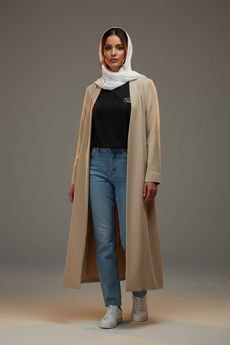 YAMZAI Premium SandBeige Lightweight Modest Longcoat – Ramadan Exclusive Layer