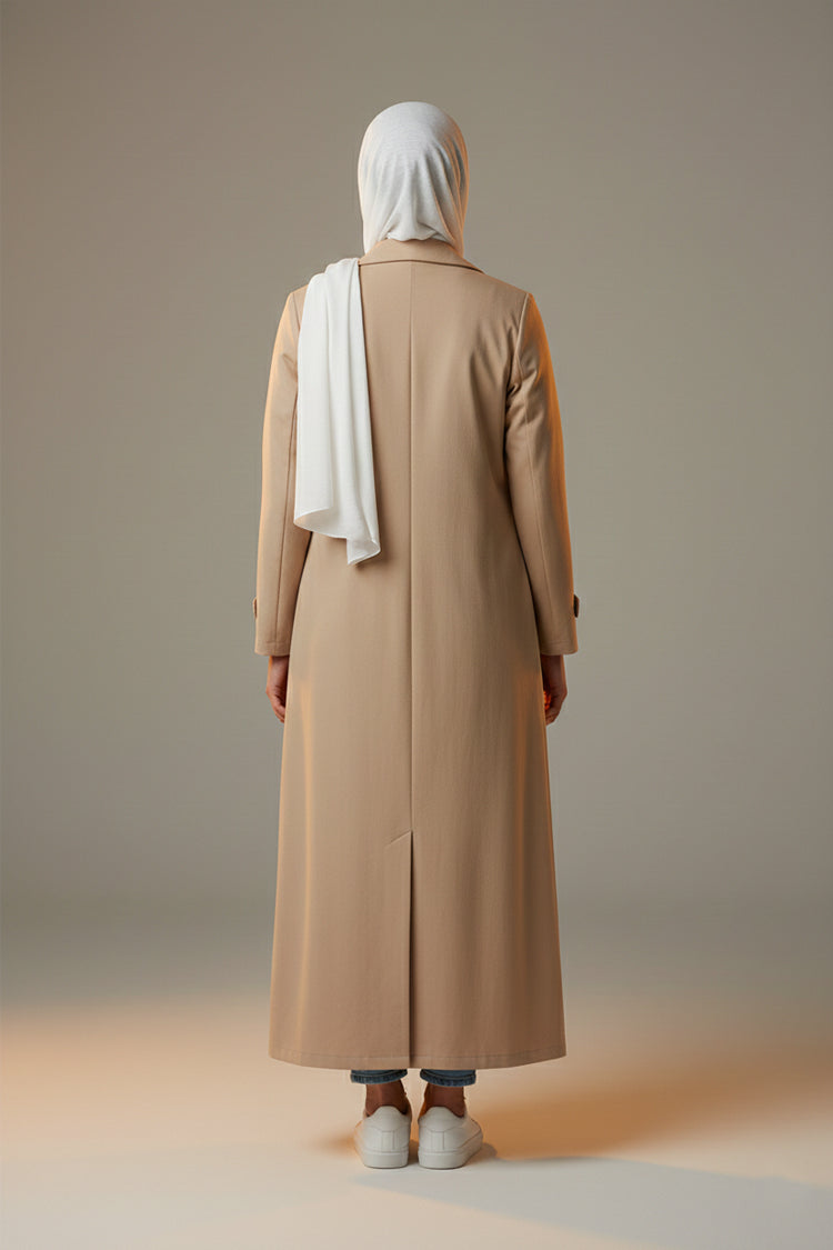 YAMZAI Premium SandBeige Lightweight Modest Longcoat – Ramadan Exclusive Layer