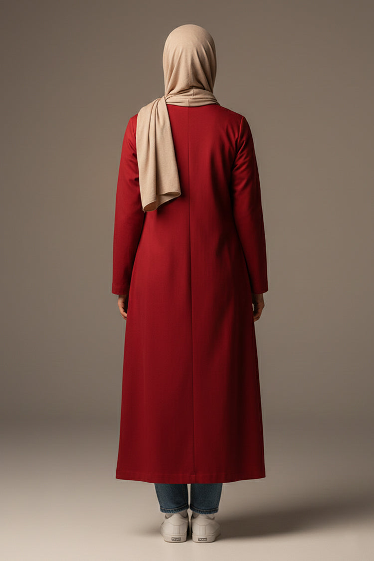 YAMZAI Premium Red Lightweight Modest Longcoat – Ramadan Exclusive Layer