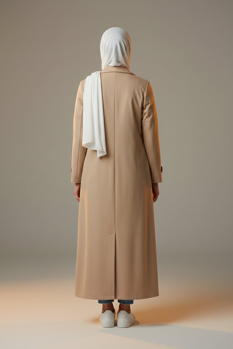 YAMZAI Premium Beige Lightweight Modest Longcoat – Ramadan Exclusive Layer
