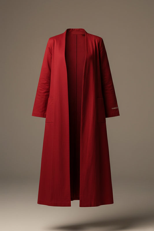 YAMZAI Premium Red Lightweight Modest Longcoat – Ramadan Exclusive Layer