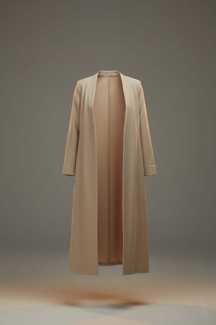 YAMZAI Premium SandBeige Lightweight Modest Longcoat – Ramadan Exclusive Layer
